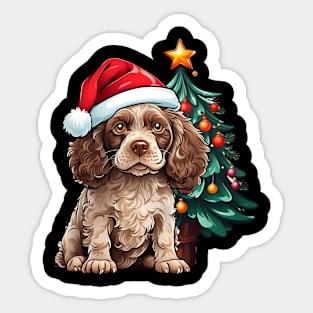 Christmas American Water Spaniel dog Santa Hat Xmas Family Sweater Sticker